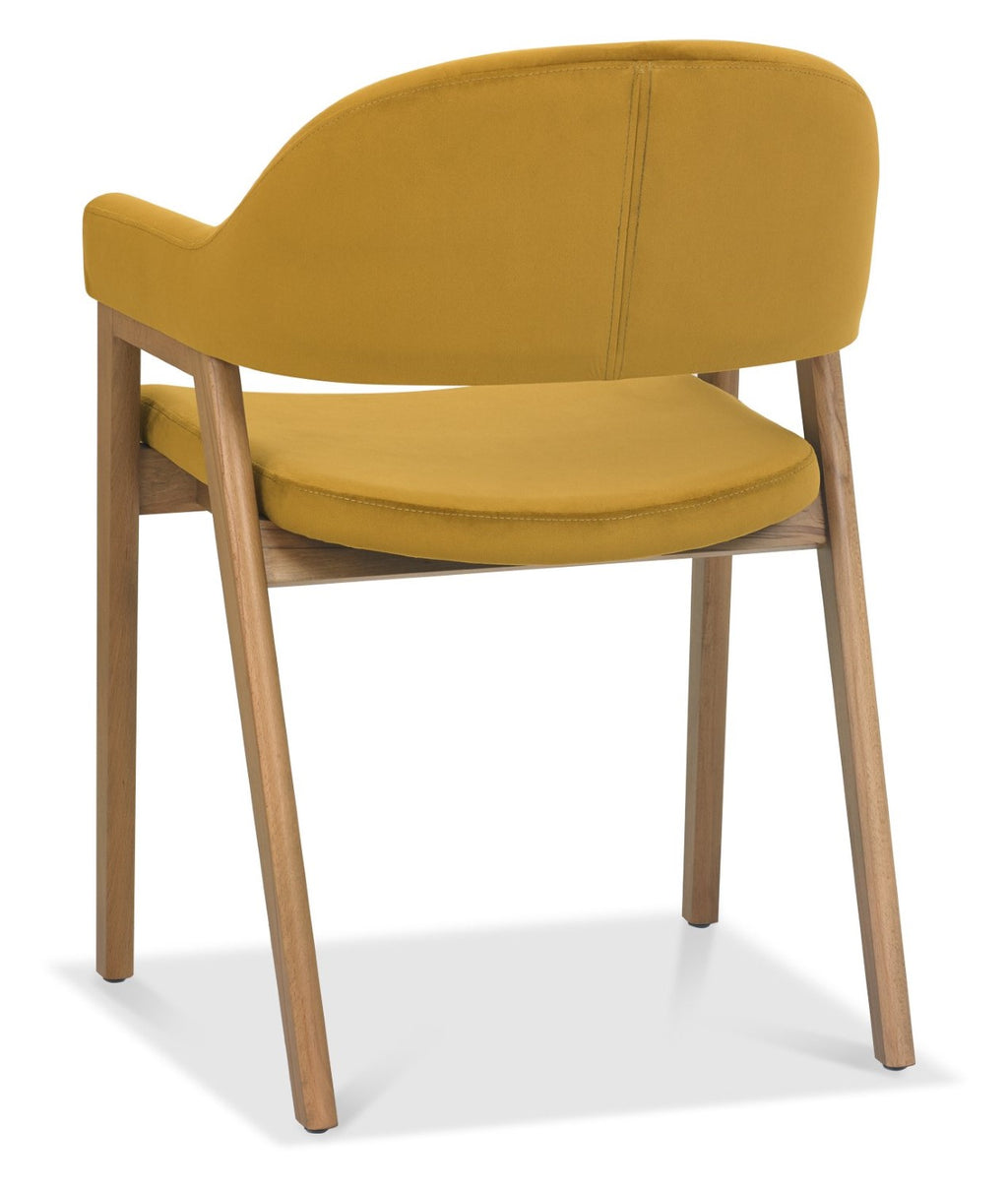 Dark Yellow Fabric Dining Armchair Rustic Oak Legs - Home Furniture Interiors
