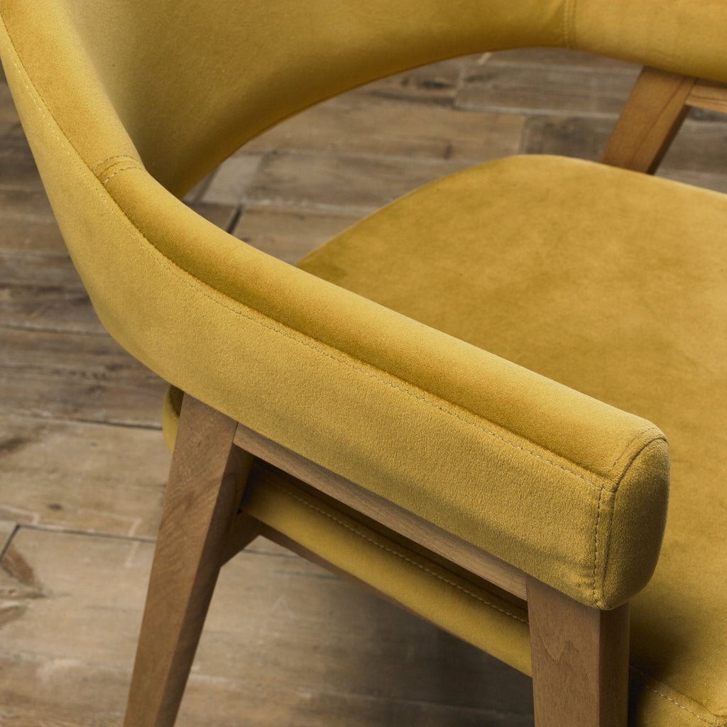 Dark Yellow Fabric Dining Armchair Rustic Oak Legs - Home Furniture Interiors