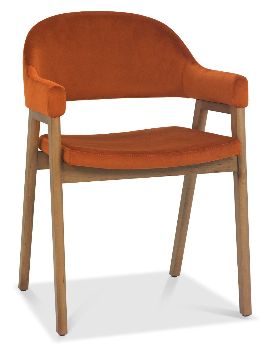 Rustic Oak Orange Velvet Fabric Dining Arm Chair - Home Furniture Interiors