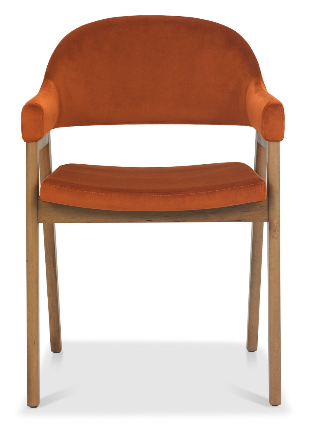 Rustic Oak Orange Velvet Fabric Dining Arm Chair - Home Furniture Interiors