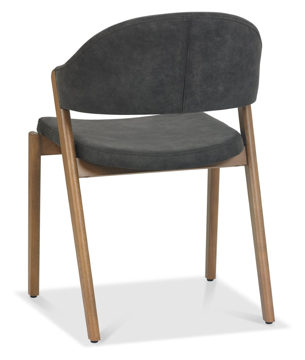 Rustic Oak Dining Chair Dark Grey Fabric Upholstered - Home Furniture Interiors