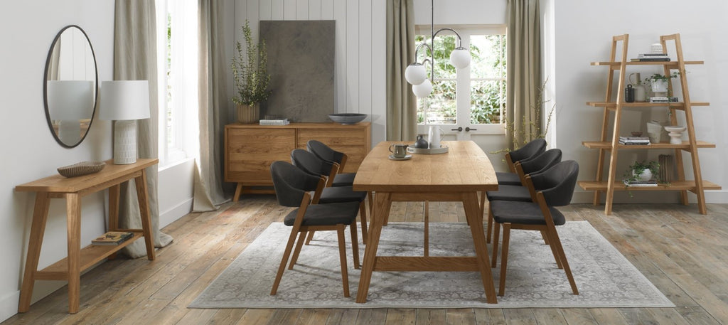 Rustic Oak Dining Chair Dark Grey Fabric Upholstered - Home Furniture Interiors