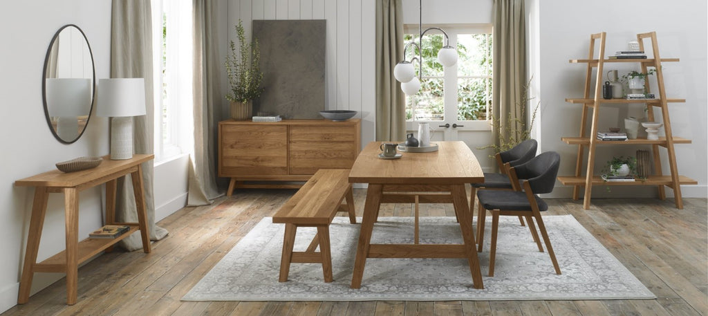 Rustic Oak Dining Chair Dark Grey Fabric Upholstered - Home Furniture Interiors