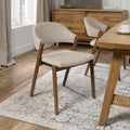 Ivory Leather Curved Retro Dining Chair Rustic Oak Legs