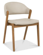 Ivory Leather Curved Retro Dining Chair Rustic Oak Legs - Home Furniture Interiors