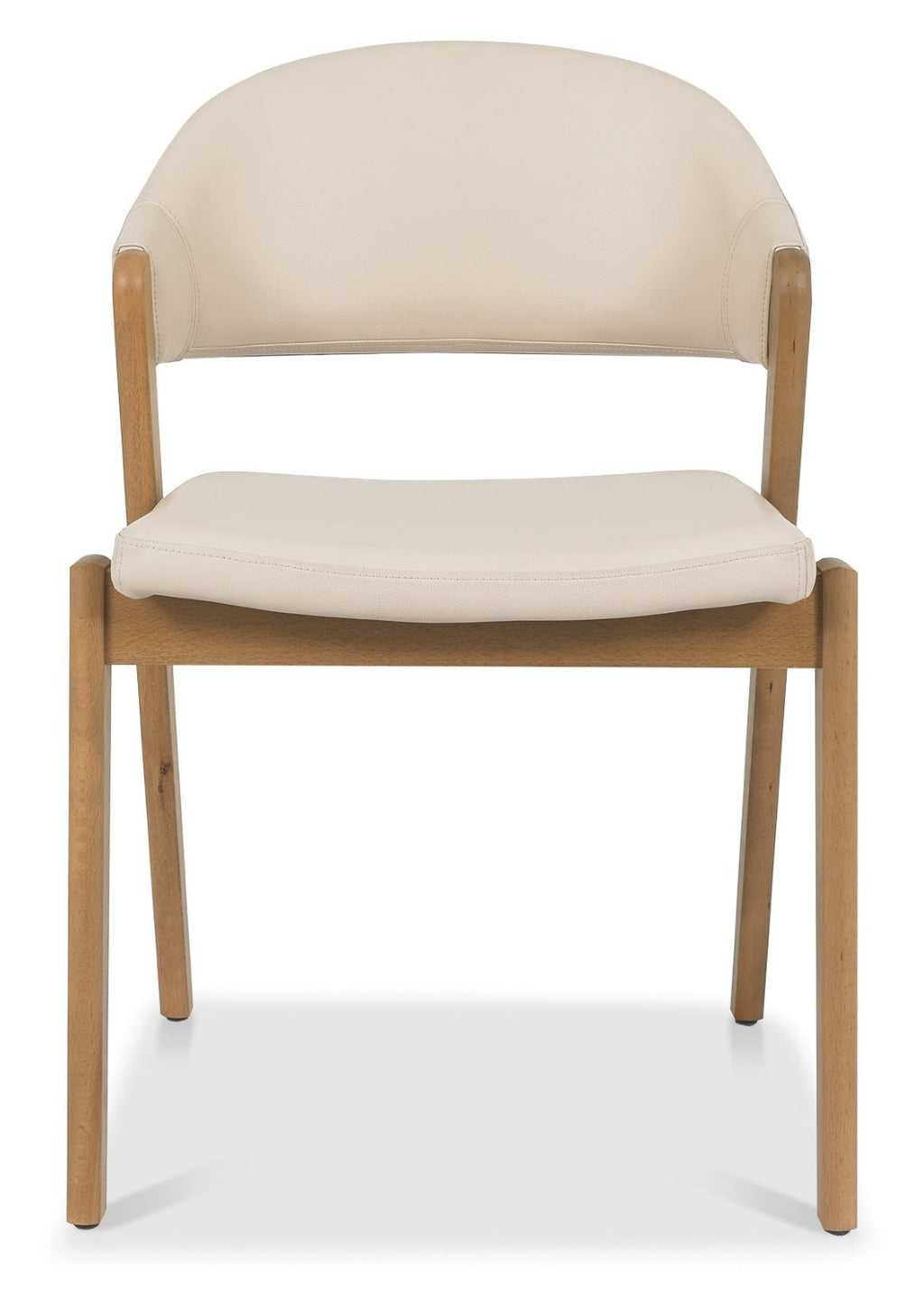 Ivory Leather Curved Retro Dining Chair Rustic Oak Legs - Home Furniture Interiors