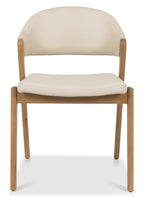 Ivory Leather Curved Retro Dining Chair Rustic Oak Legs - Home Furniture Interiors