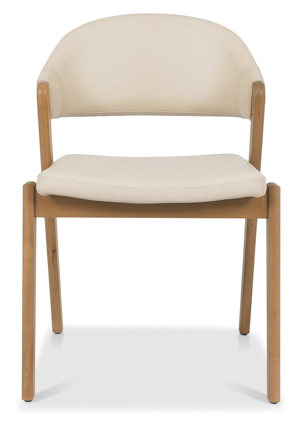 Ivory Leather Curved Retro Dining Chair Rustic Oak Legs - Home Furniture Interiors