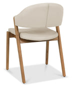 Ivory Leather Curved Retro Dining Chair Rustic Oak Legs - Home Furniture Interiors