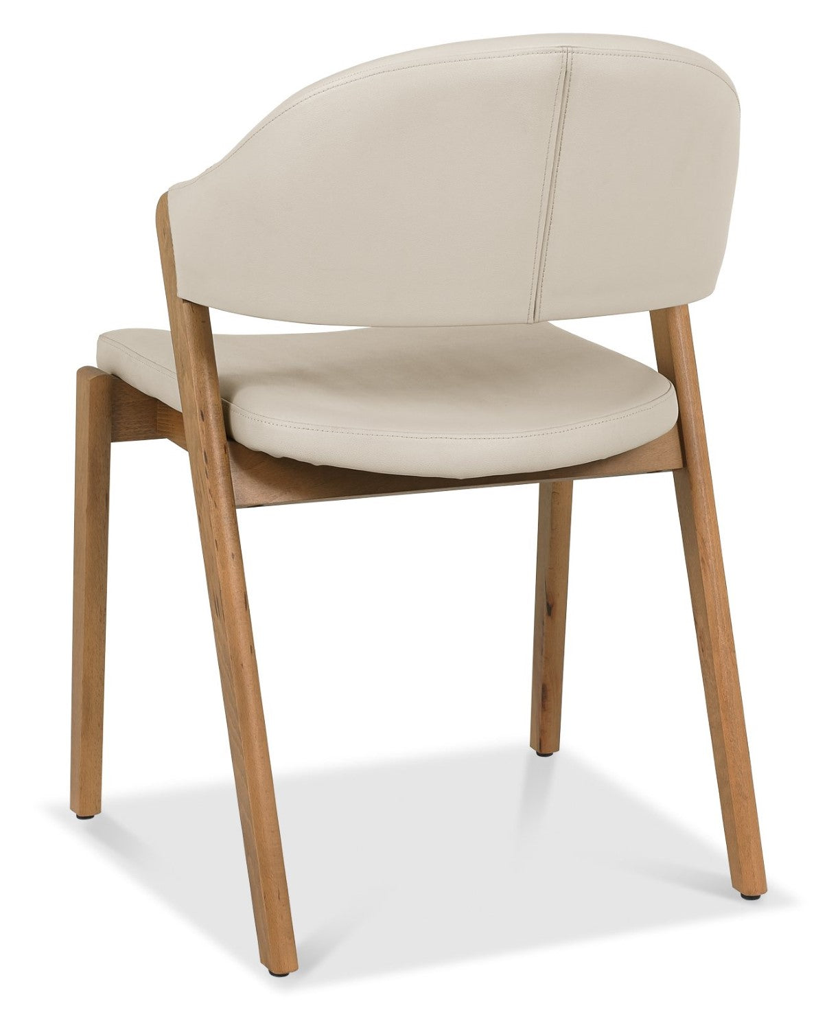 Ivory Leather Curved Retro Dining Chair Rustic Oak Legs - Home Furniture Interiors