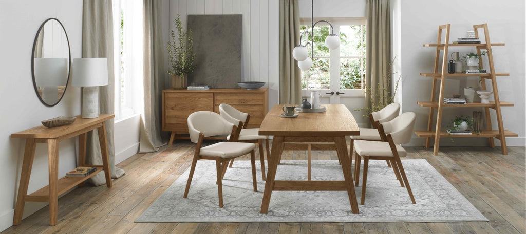 Ivory Leather Curved Retro Dining Chair Rustic Oak Legs - Home Furniture Interiors