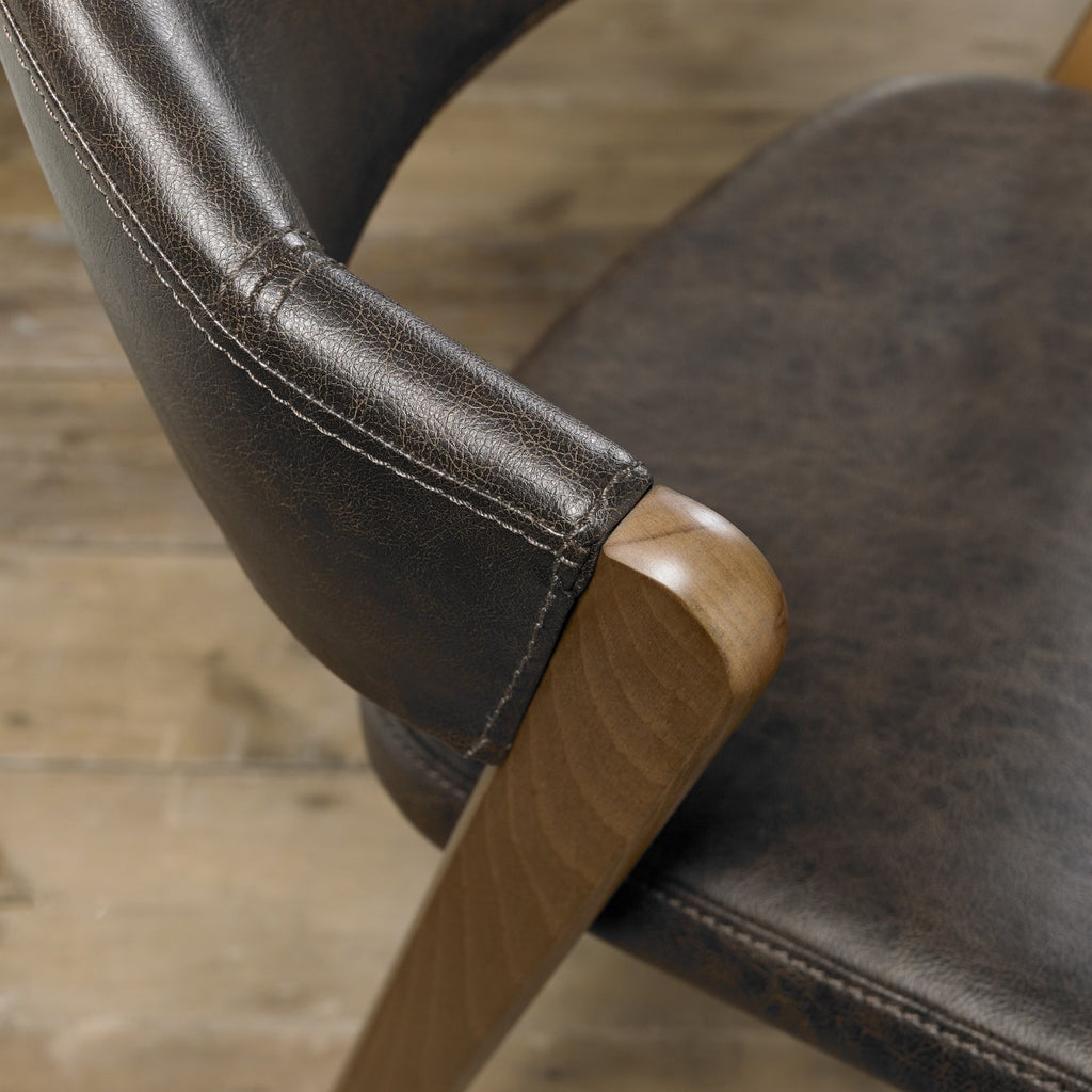 Rustic Vintage Faux Leather Oak Upholstered Dining Chair - Home Furniture Interiors