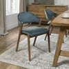 Azure Blue Velvet Fabric Rustic Oak Dining Chair