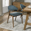 Azure Blue Velvet Fabric Rustic Oak Dining Chair