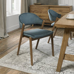 Azure Blue Velvet Fabric Rustic Oak Dining Chair