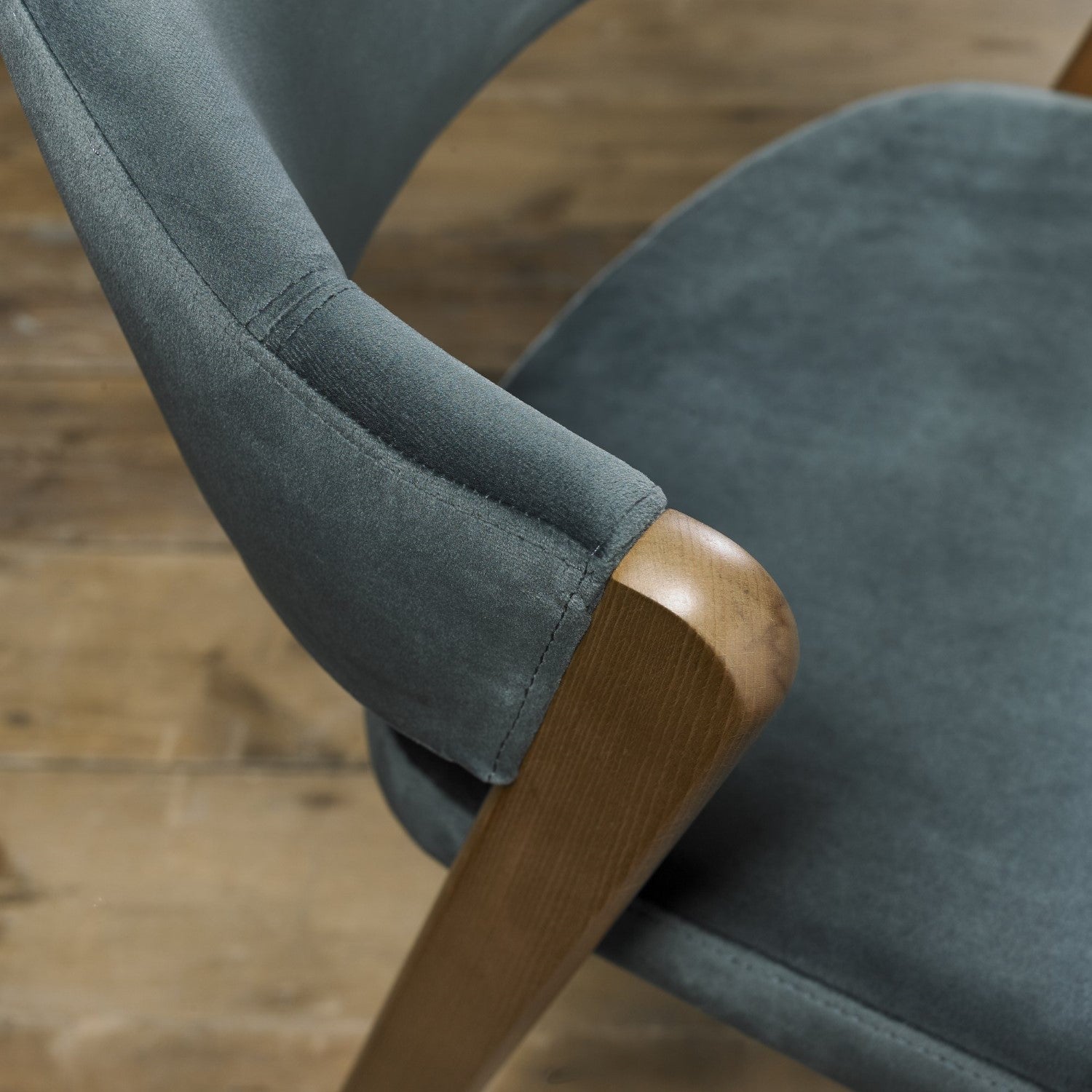 Azure Blue Velvet Fabric Rustic Oak Dining Chair - Home Furniture Interiors