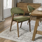 Green Velvet Fabric Curved Back Dining Chair Rustic Oak Frame