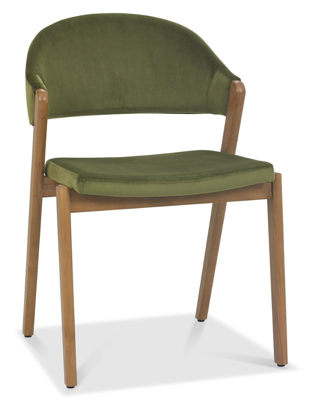 Green Velvet Fabric Curved Back Dining Chair Rustic Oak Frame - Home Furniture Interiors