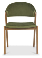 Green Velvet Fabric Curved Back Dining Chair Rustic Oak Frame - Home Furniture Interiors