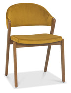 Yellow Velvet Fabric Rustic Oak Upholstered Dining Chair - Home Furniture Interiors