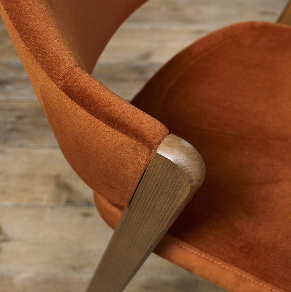 Rust Orange Velvet Fabric Curved Back Dining Chair - Home Furniture Interiors