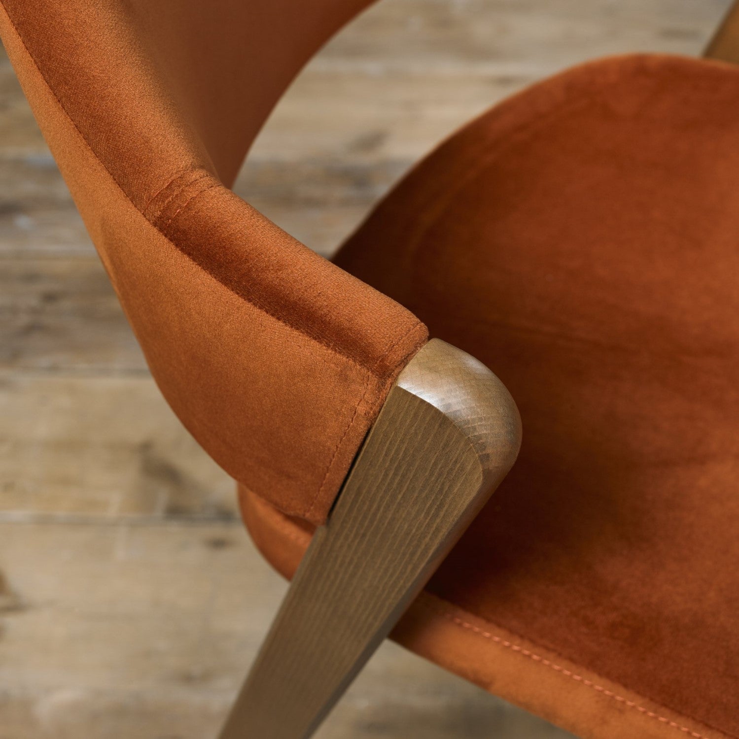 Rust Orange Velvet Fabric Curved Back Dining Chair - Home Furniture Interiors
