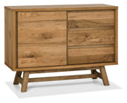 Rustic Oak 3 Drawer Narrow Sideboard Cabinet Sliding Door - Home Furniture Interiors