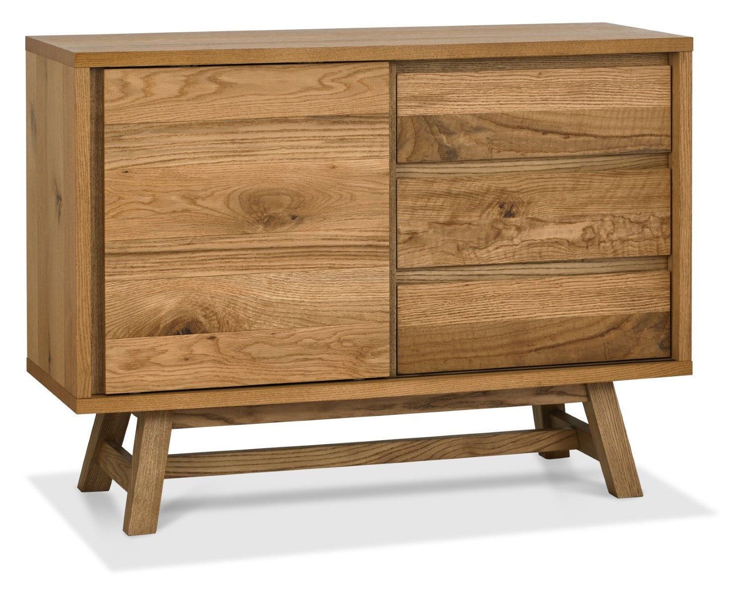 Rustic Oak 3 Drawer Narrow Sideboard Cabinet Sliding Door - Home Furniture Interiors