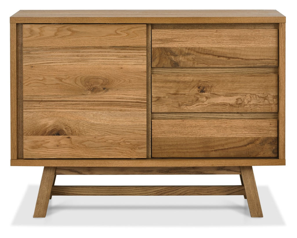 Rustic Oak 3 Drawer Narrow Sideboard Cabinet Sliding Door - Home Furniture Interiors