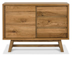 Rustic Oak 3 Drawer Narrow Sideboard Cabinet Sliding Door - Home Furniture Interiors