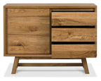 Rustic Oak 3 Drawer Narrow Sideboard Cabinet Sliding Door - Home Furniture Interiors