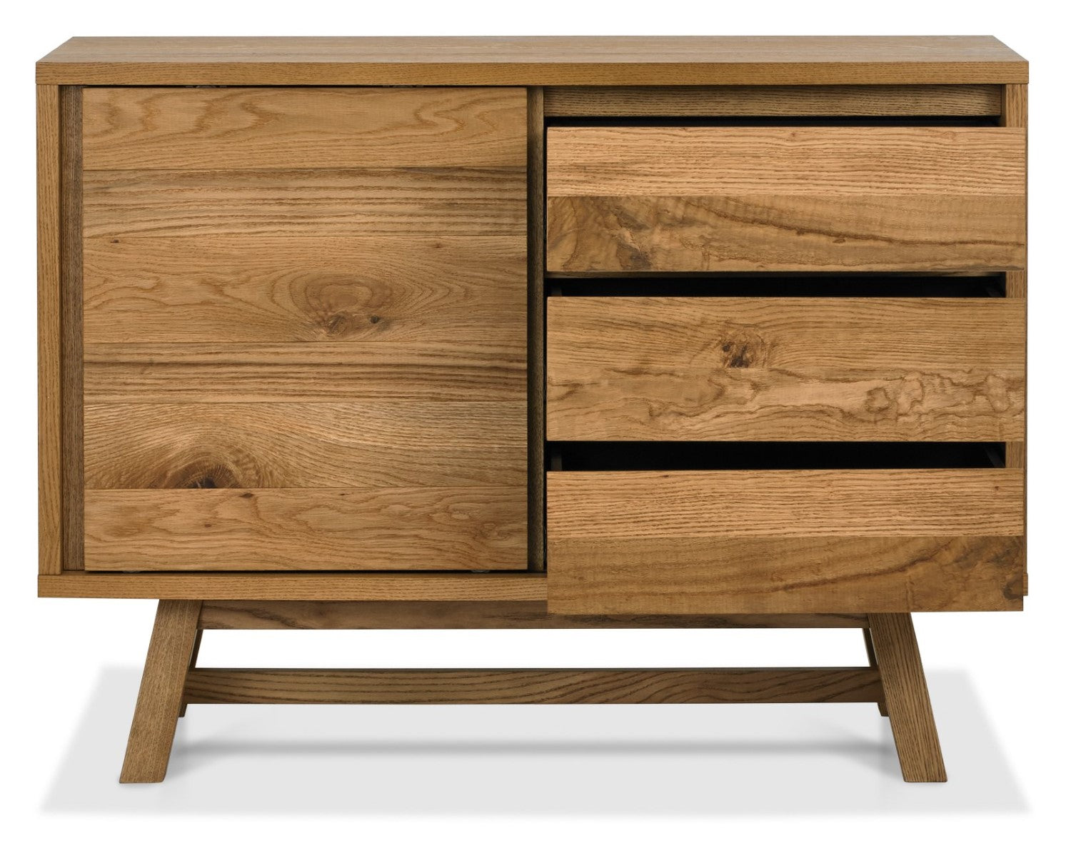 Rustic Oak 3 Drawer Narrow Sideboard Cabinet Sliding Door - Home Furniture Interiors