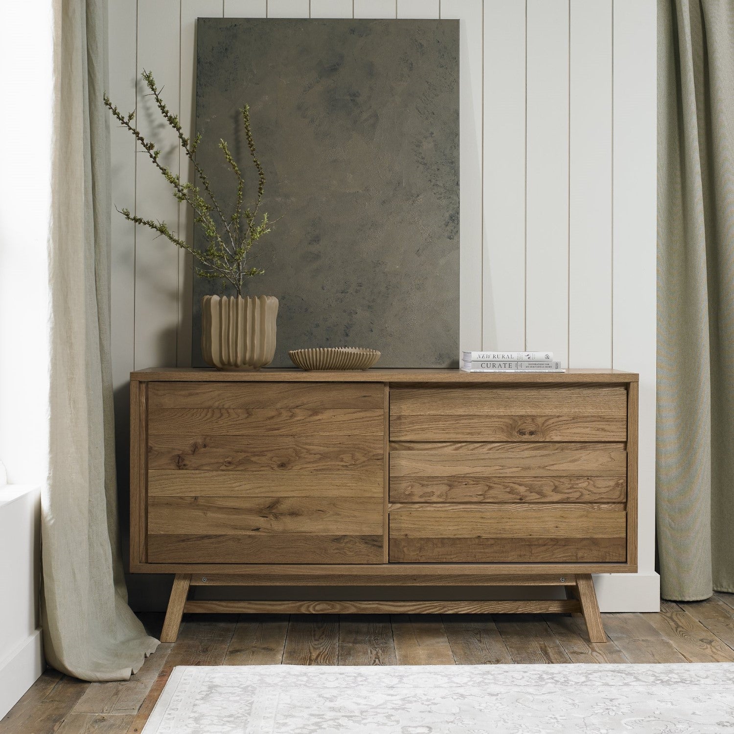 Rustic Oak Sideboard Sliding Door and 3 Drawers