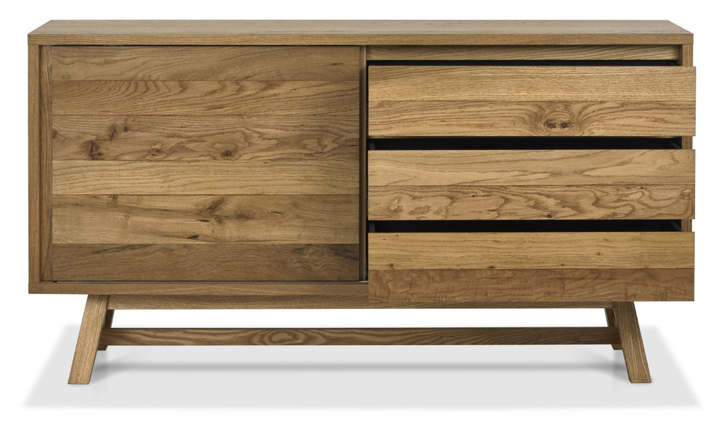 Rustic Oak Sideboard Sliding Door and 3 Drawers - Home Furniture Interiors
