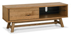 Rustic Oak Low Open TV Stand with Sliding Door - Home Furniture Interiors