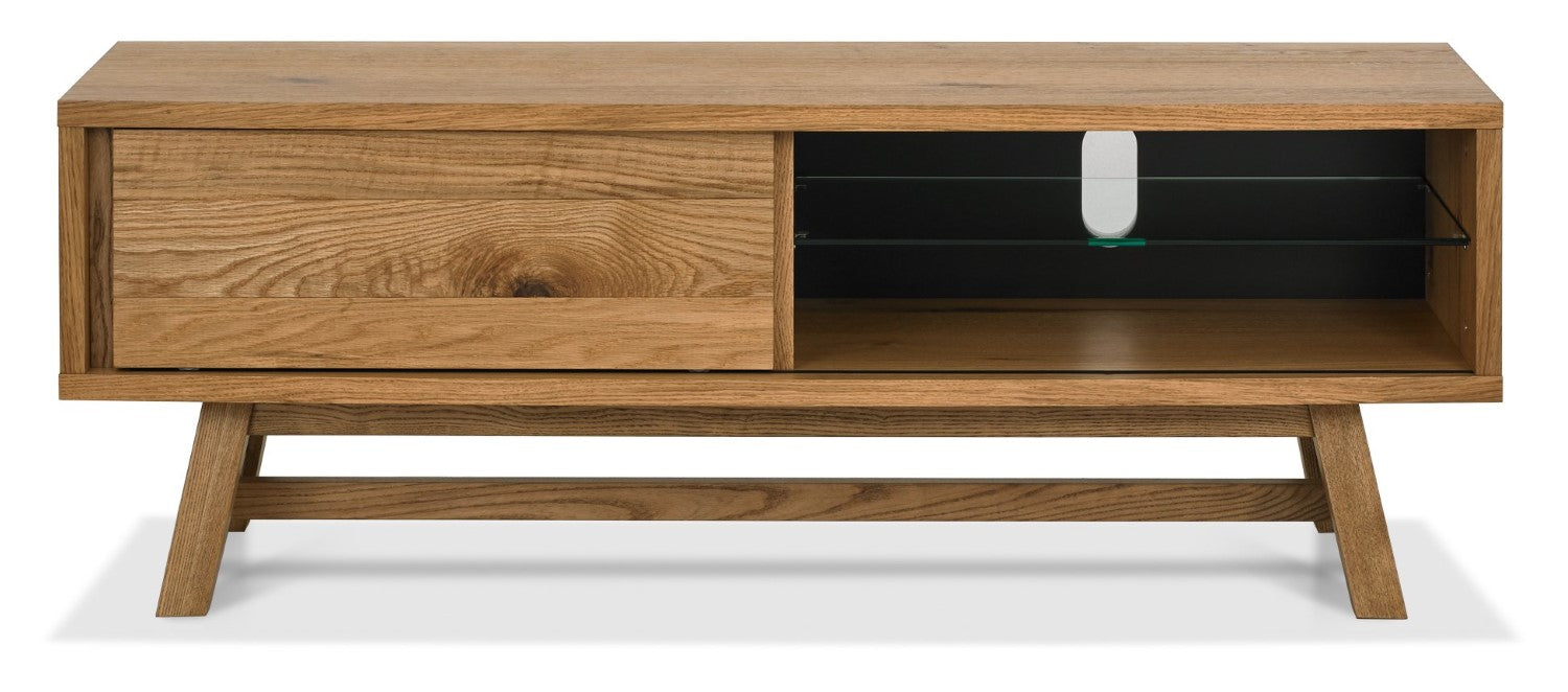 Rustic Oak Low Open TV Stand with Sliding Door - Home Furniture Interiors