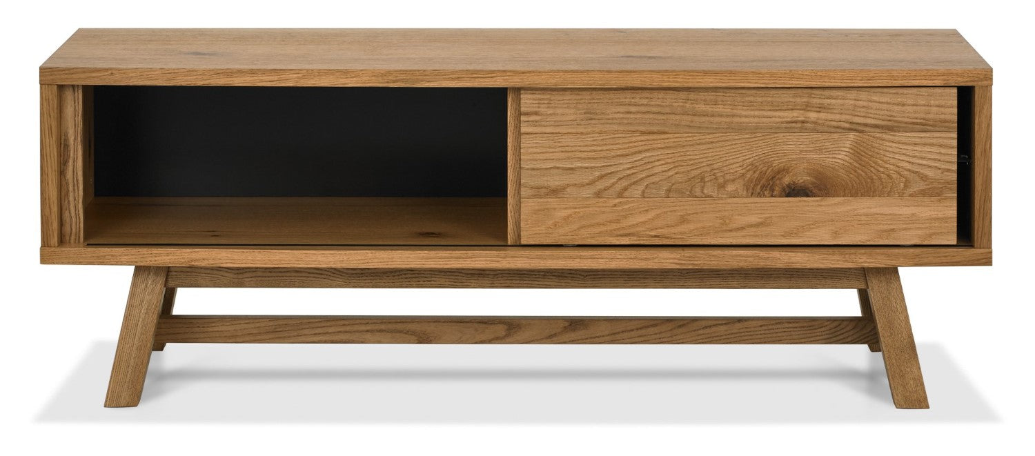 Rustic Oak Low Open TV Stand with Sliding Door - Home Furniture Interiors