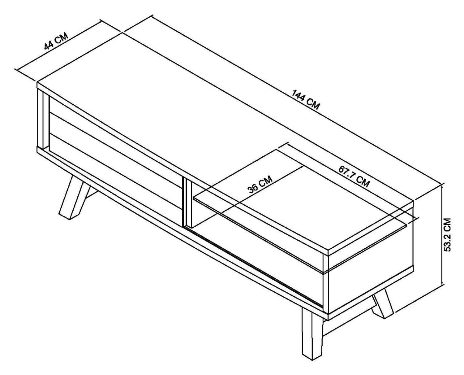 Rustic Oak Low Open TV Stand with Sliding Door - Home Furniture Interiors