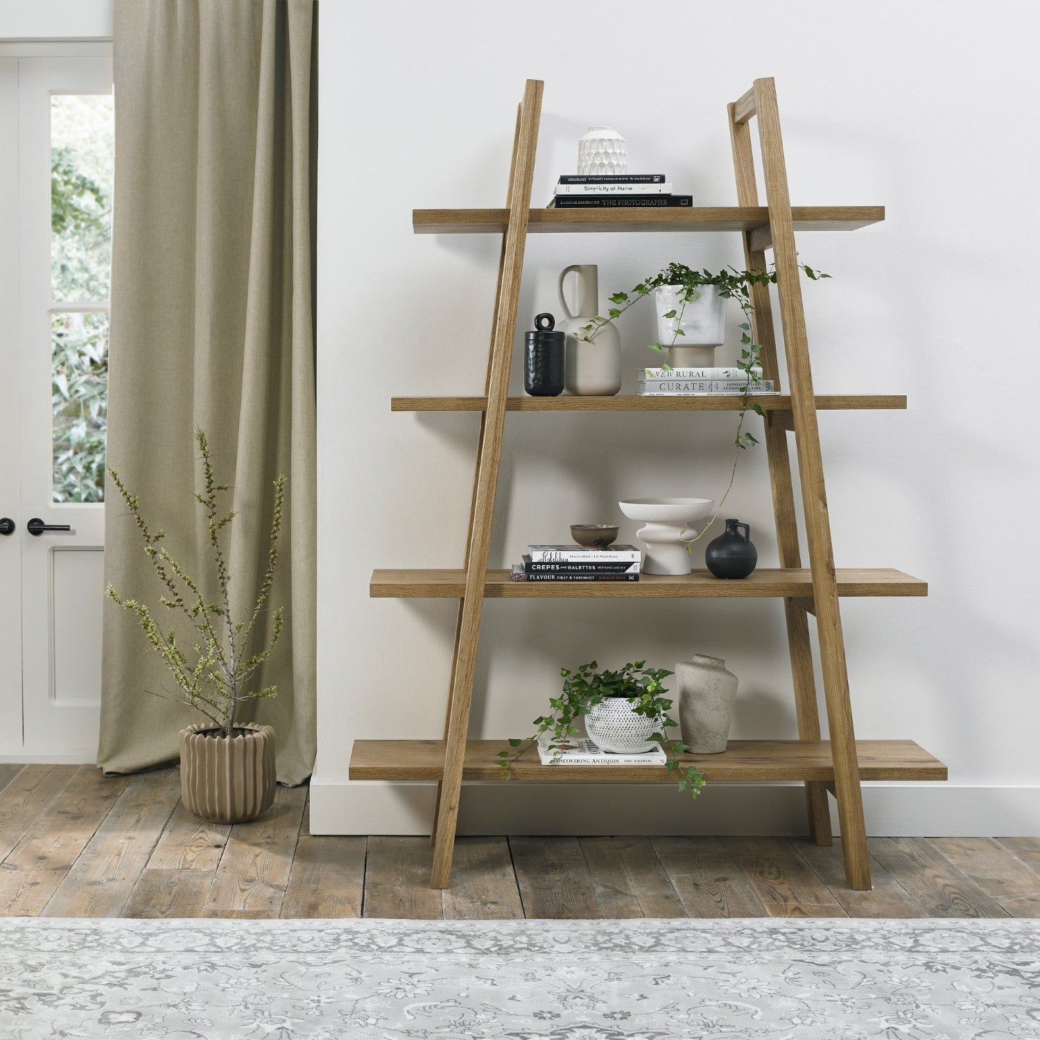 Rustic Dark Oak Tall Open Display Shelving Unit
