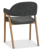 Rustic Oak Dining Table Set 4 Dark Grey Fabric Armchairs - Home Furniture Interiors