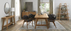 Rustic Oak Dining Table Set with 6 Oak Fabric Arm Chairs - Home Furniture Interiors