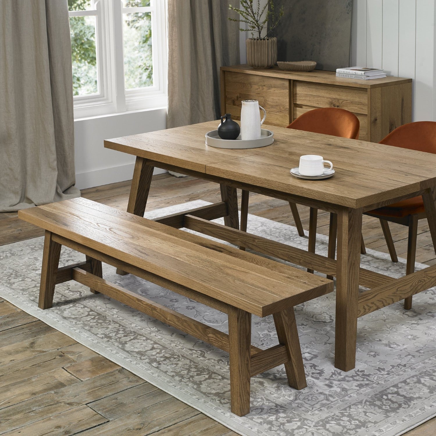 Rustic Oak Oiled Wooden Small Dining Bench A Frame Legs