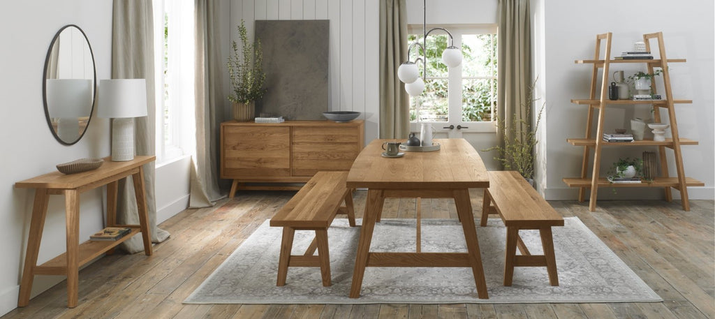 Rustic Oak Oiled Wooden Small Dining Bench A Frame Legs - Home Furniture Interiors