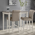 Washed oak grey bar table set with two grey leather bar stools by Bentley Designs, modern table and chair set for kitchen or bar area