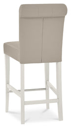Washed Oak Grey Bar Table Set with two Bentley Designs grey leather bar stools, modern table and chair set for home bar area