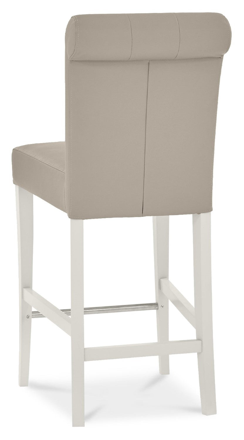 Washed Oak Grey Bar Table Set with two Bentley Designs grey leather bar stools, modern table and chair set for home bar area