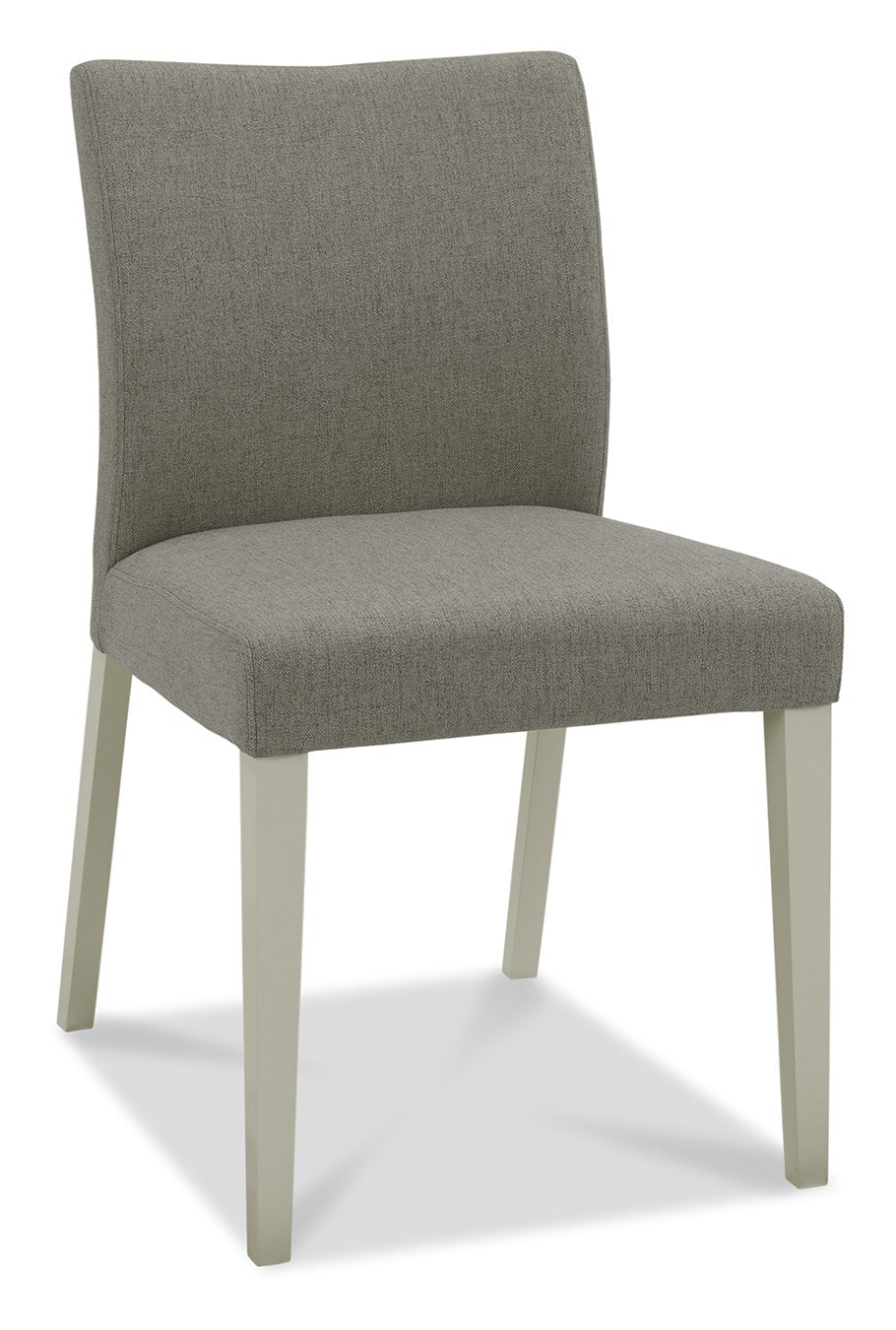 Bentley Designs washed oak dining table set with four grey fabric chairs, modern table and chair set for dining room.