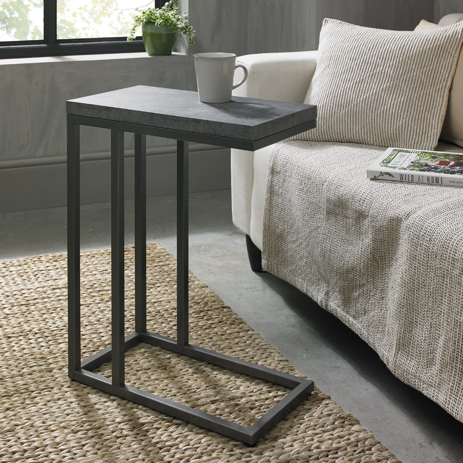 Grey Zinc Top Over Arm Sofa End Table