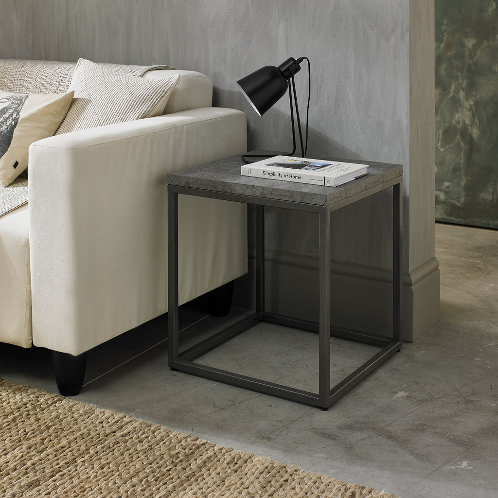 Grey Zinc Top 45cm Square Side Table Dark Grey Metal Frame