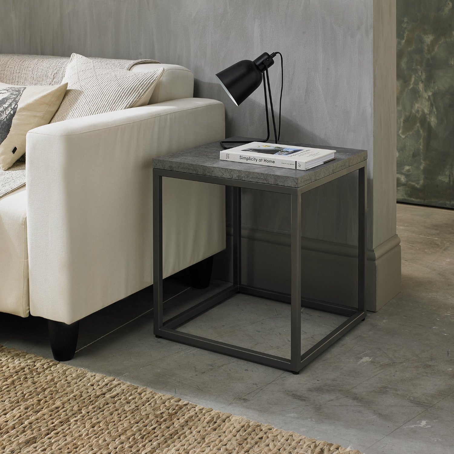 Grey Zinc Top 45cm Square Side Table Dark Grey Metal Frame